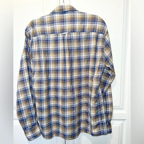 Peter Millar Classic Crown Blue and Tan Plaid Button Down Shirt Large - Picture 4 of 4